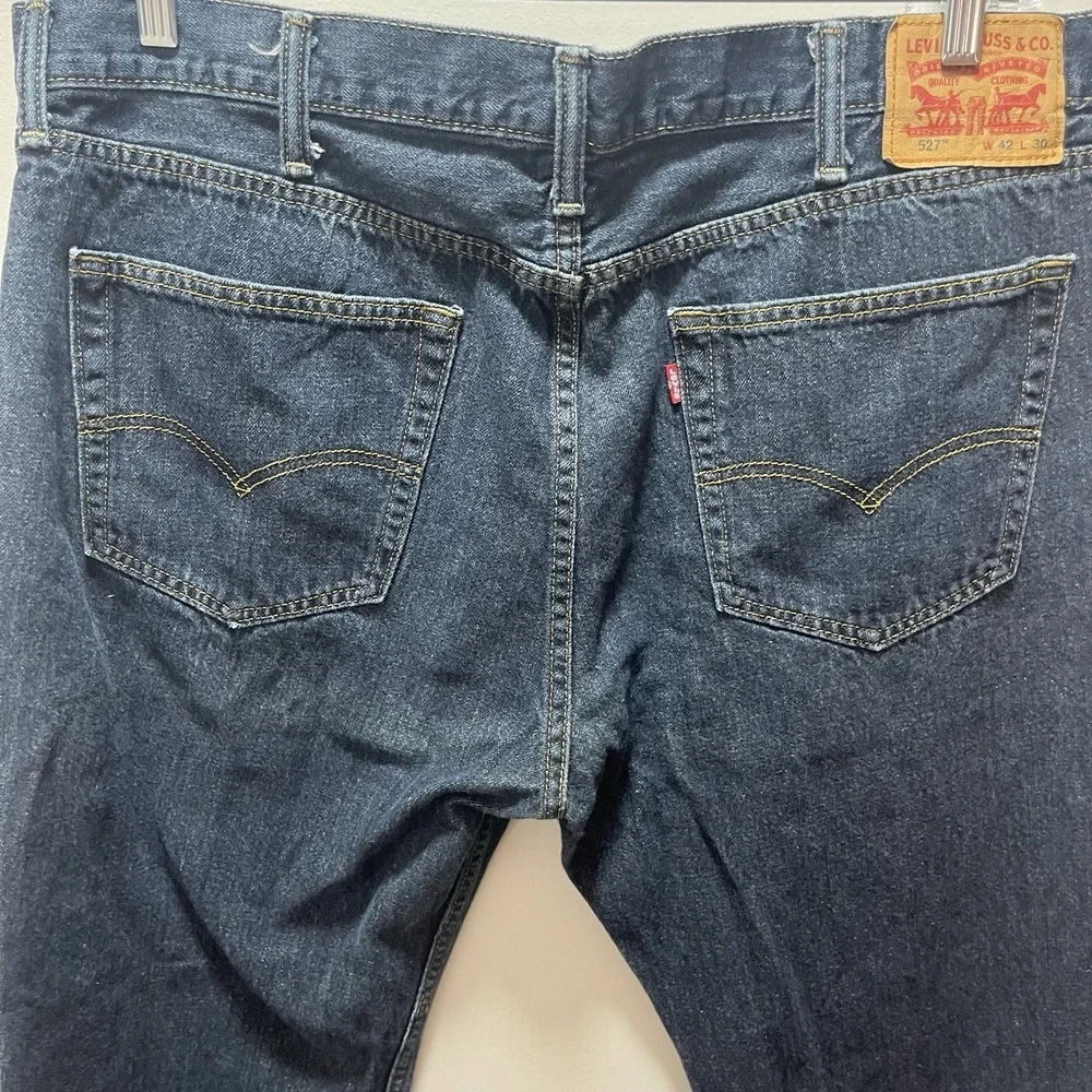Levis 527 Modern Slim Fit Bootcut Jeans Mens 42x30 Dark‎ Wash Blue Denim